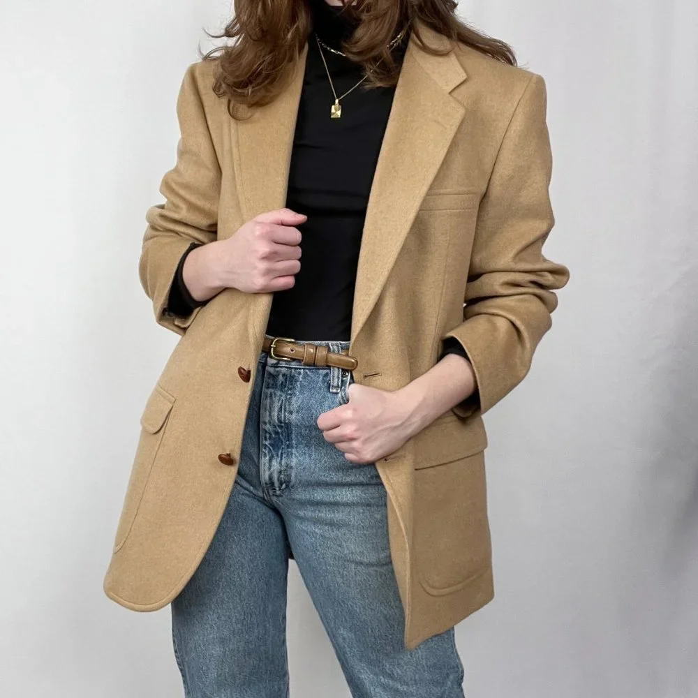 Vintage 100% Camel Hair Union Made Oversized Long Blazer Jacket Coat Preppy USA - Picture 11 of 11